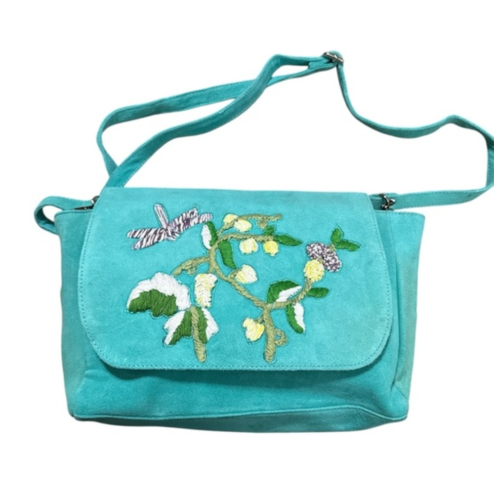 Embroidered Leather Crossbody Bag By Raj New With Tags